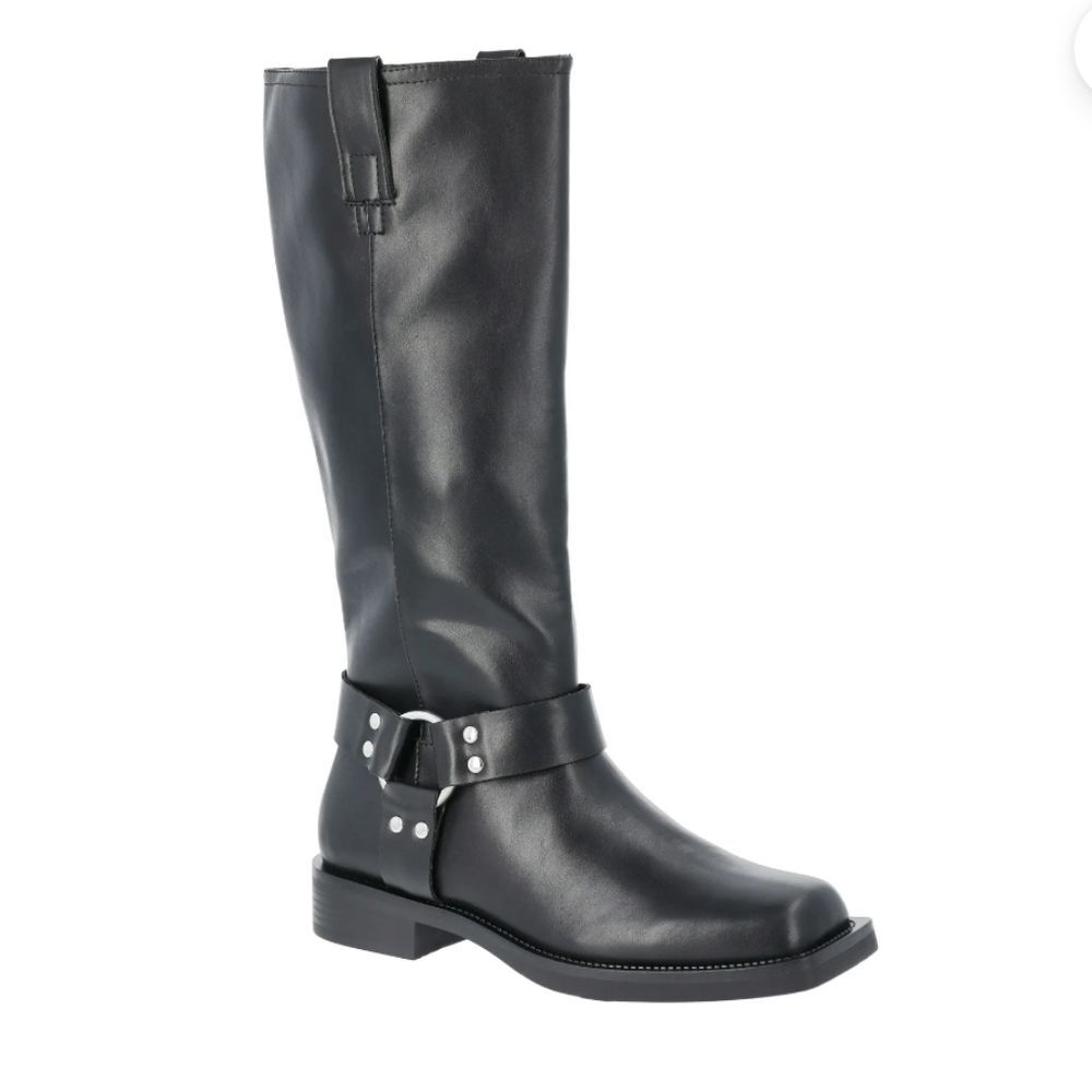 Time and Tru Women's Faux Leather Tall Moto Harness Boots Size 8.5